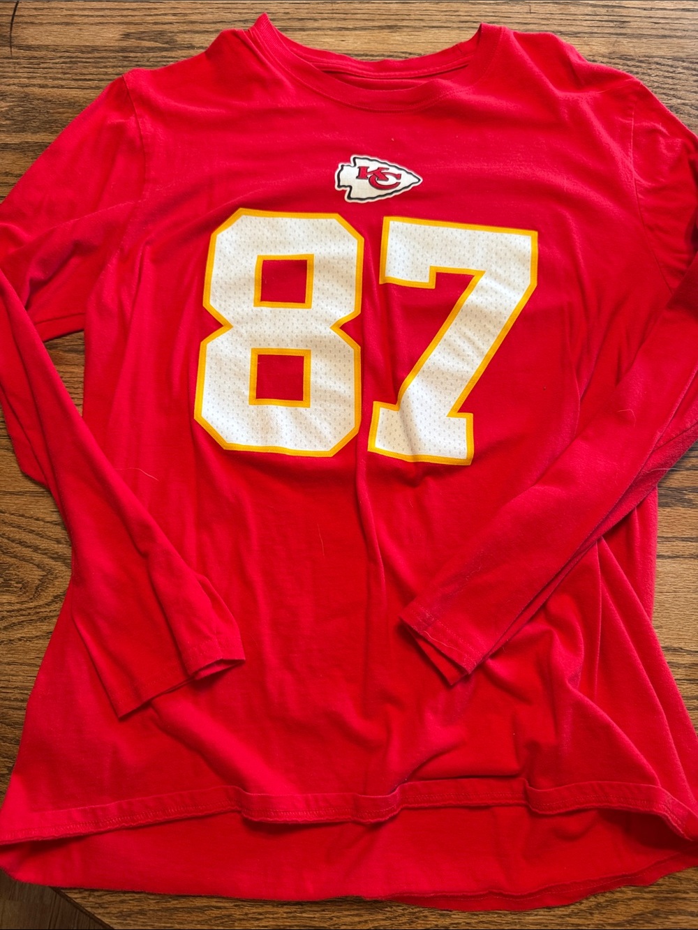 Kansas City Chiefs Red Long Sleeve Jersey Tee #87 Kelce